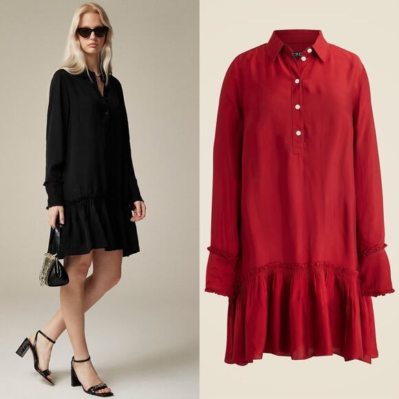 J.Crew Amelia Popover Shirtdress Drapey Viscose Twill Burgundy Ruffle 2X NWT - Picture 1 of 15